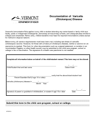 Document preview: Documentation of Varicella (Chickenpox) Disease - Vermont