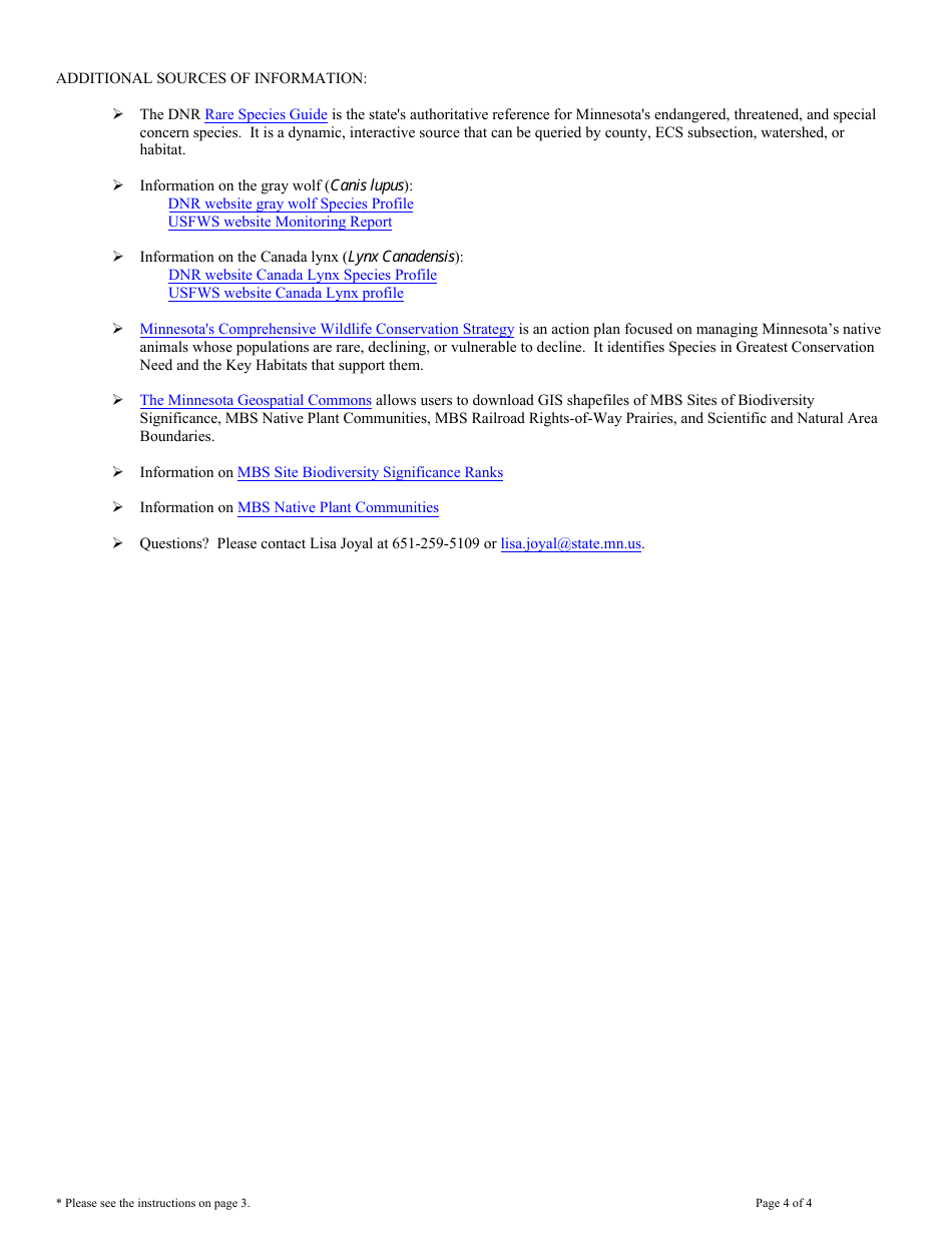 Natural Heritage Information System (Nhis) Data Request Form - Minnesota, Page 4