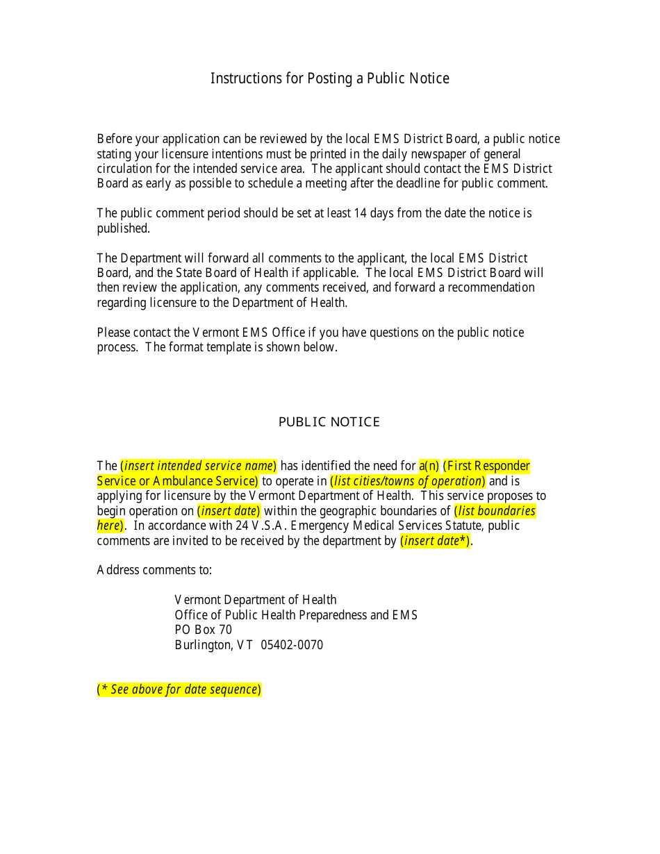 Vermont Agency License Application Public Notice Fill Out, Sign