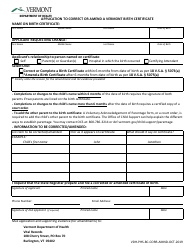 Document preview: Application to Correct or Amend a Vermont Birth Certificate - Vermont