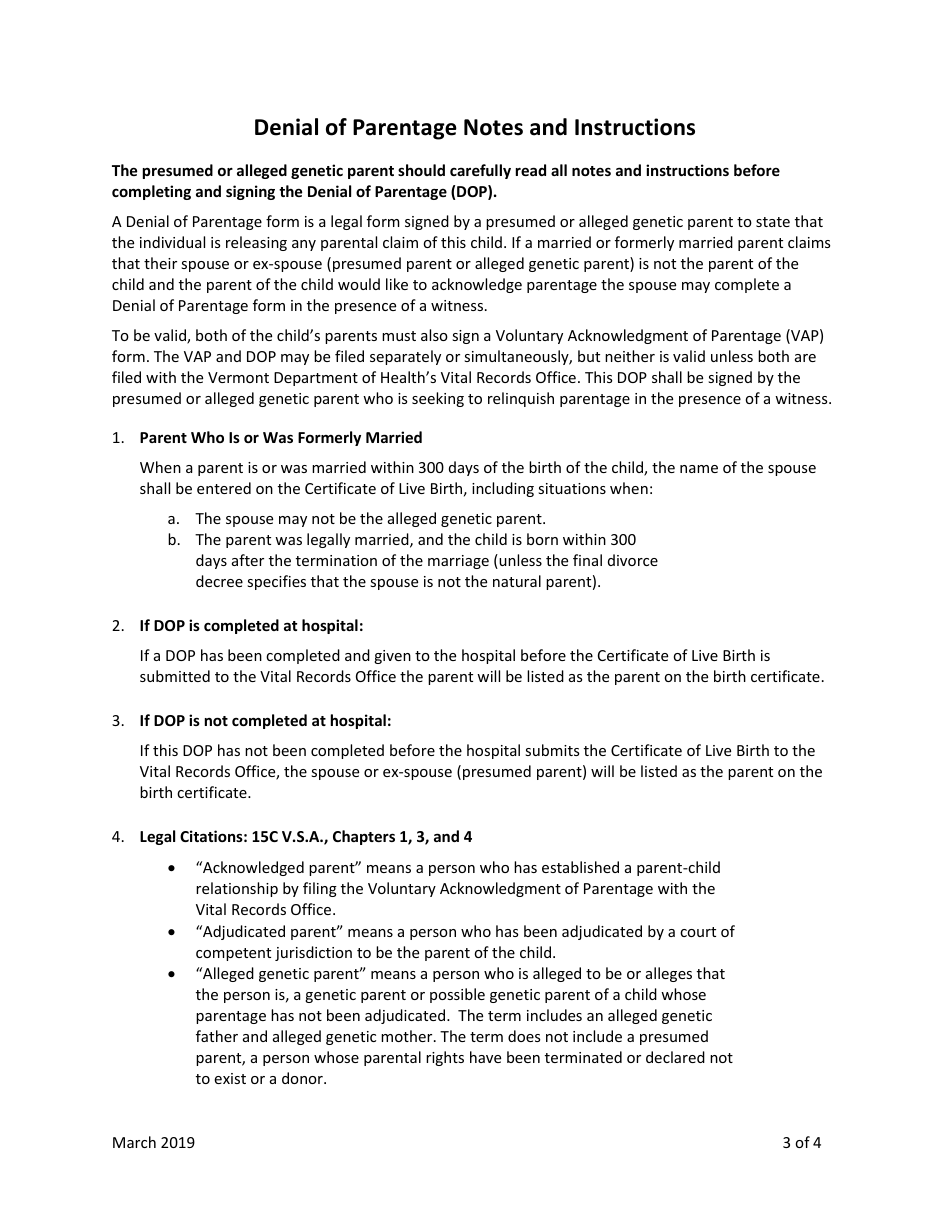 Denial of Parentage - Vermont, Page 3