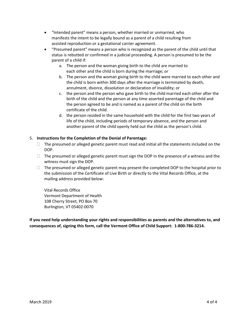 Denial of Parentage - Vermont, Page 4