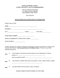 Application for Certificate of Exemption - Iowa