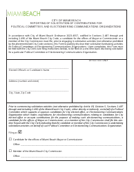 Form MBCC1 Reporting of Solicitation of Contributions for Political Committees and Electioneering Communications Organizations - City of Miami Beach, Florida
