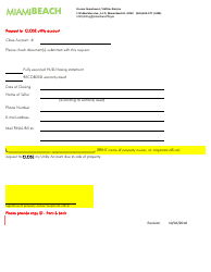 Document preview: Request to Close Utility Account - City of Miami Beach, Florida