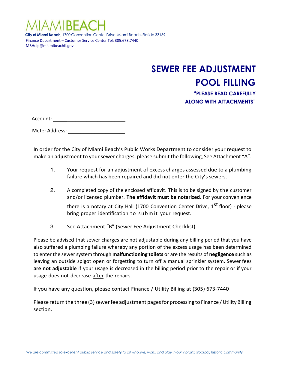 Sewer Fee Adjustment - Pool - City of Miami Beach, Florida, Page 1