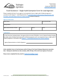 Document preview: Form AGR-2207 Food Assistance - Single Audit Exemption Form for Lead Agencies - Washington
