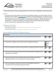 Document preview: Form AGR-2383 Food Assistance Accounting System & Financial Capability Questionnaire - Washington