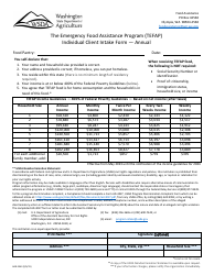 Document preview: Form AGR-2342 Individual Client Intake Form - Annual - the Emergency Food Assistance Program (Tefap) - Washington