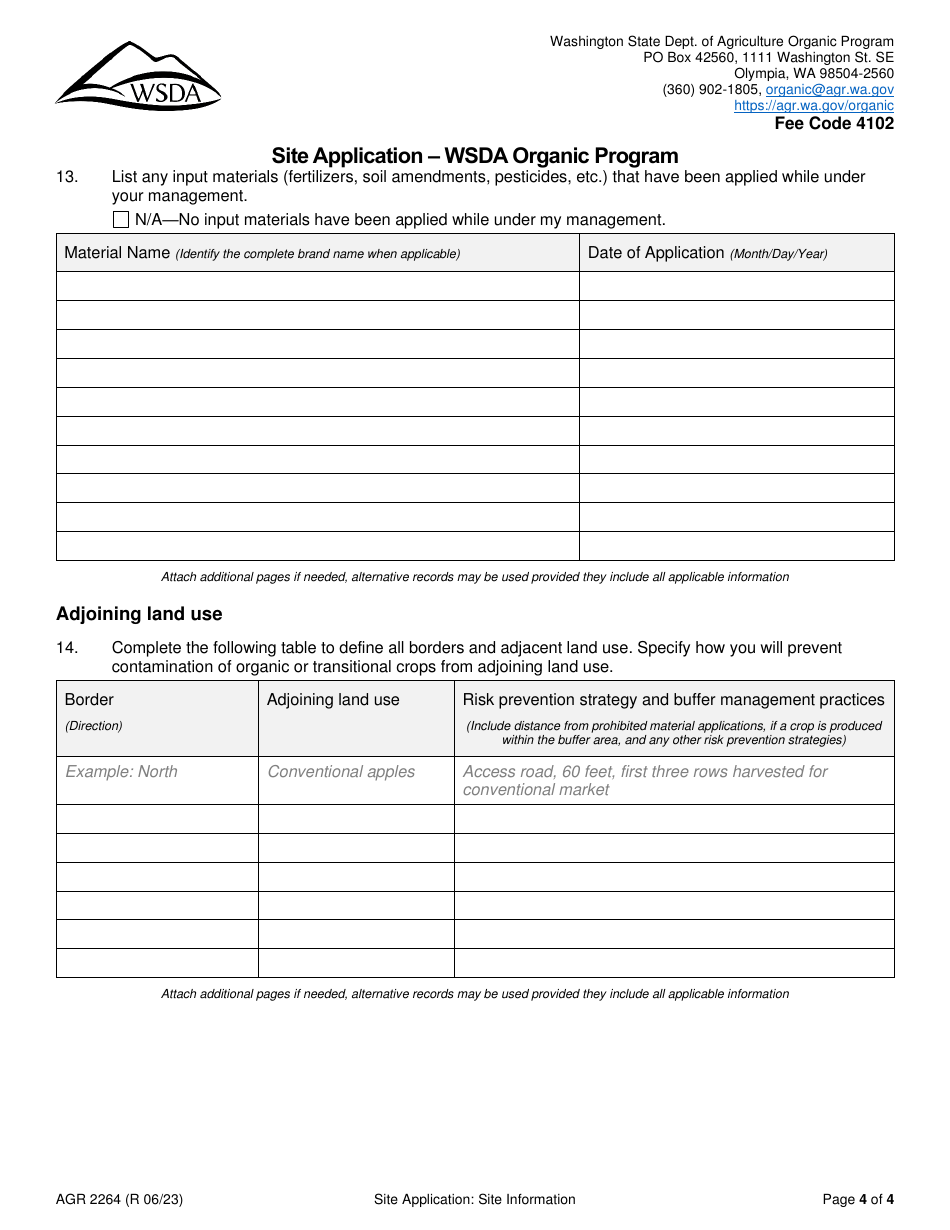 Form AGR-2264 Site Application - Wsda Organic Program - Washington, Page 5