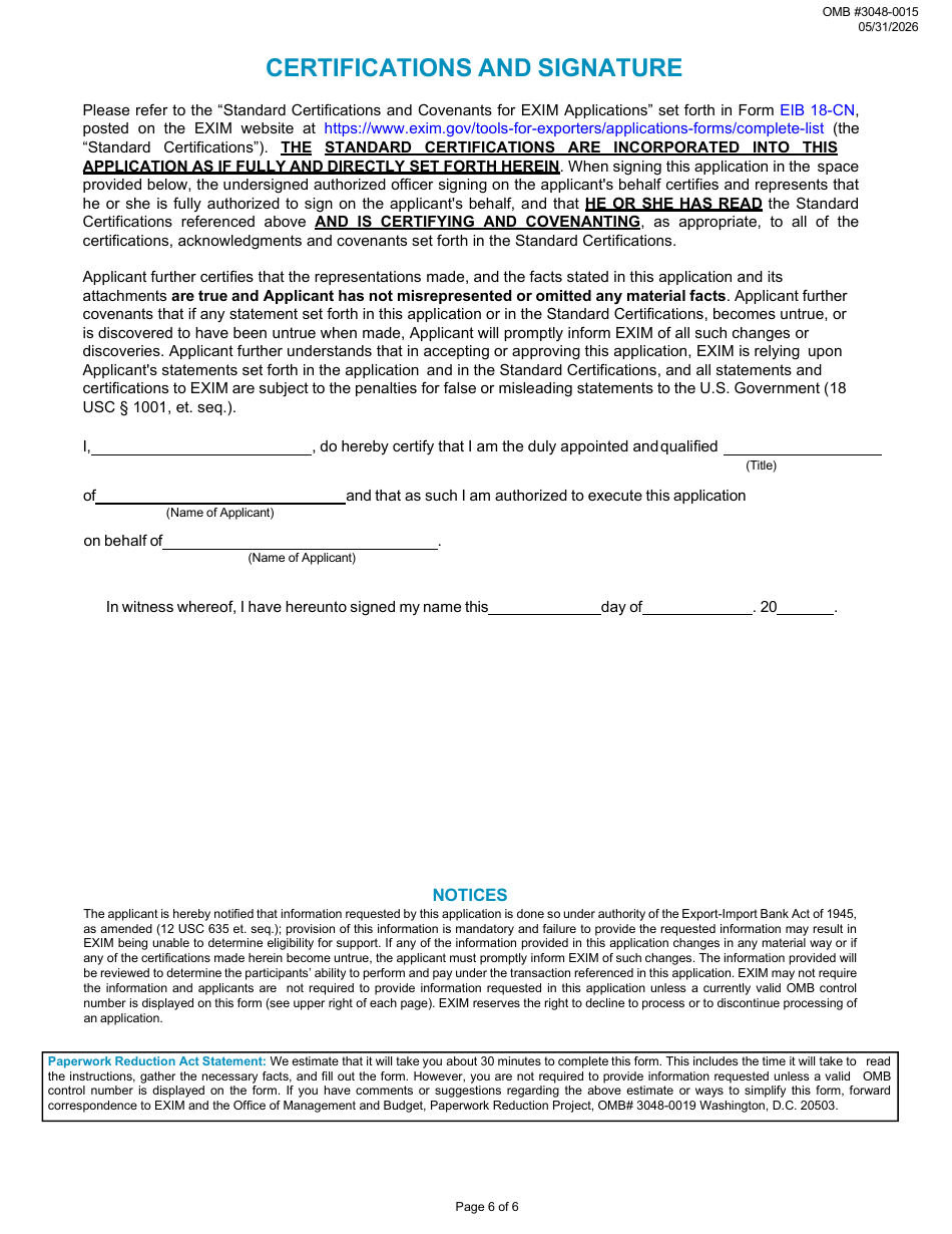 Form EIB92-51 Application for Special Buyer Credit Limit (Sbcl) Under Multi-Buyer Export Credit Insurance Policies, Page 6