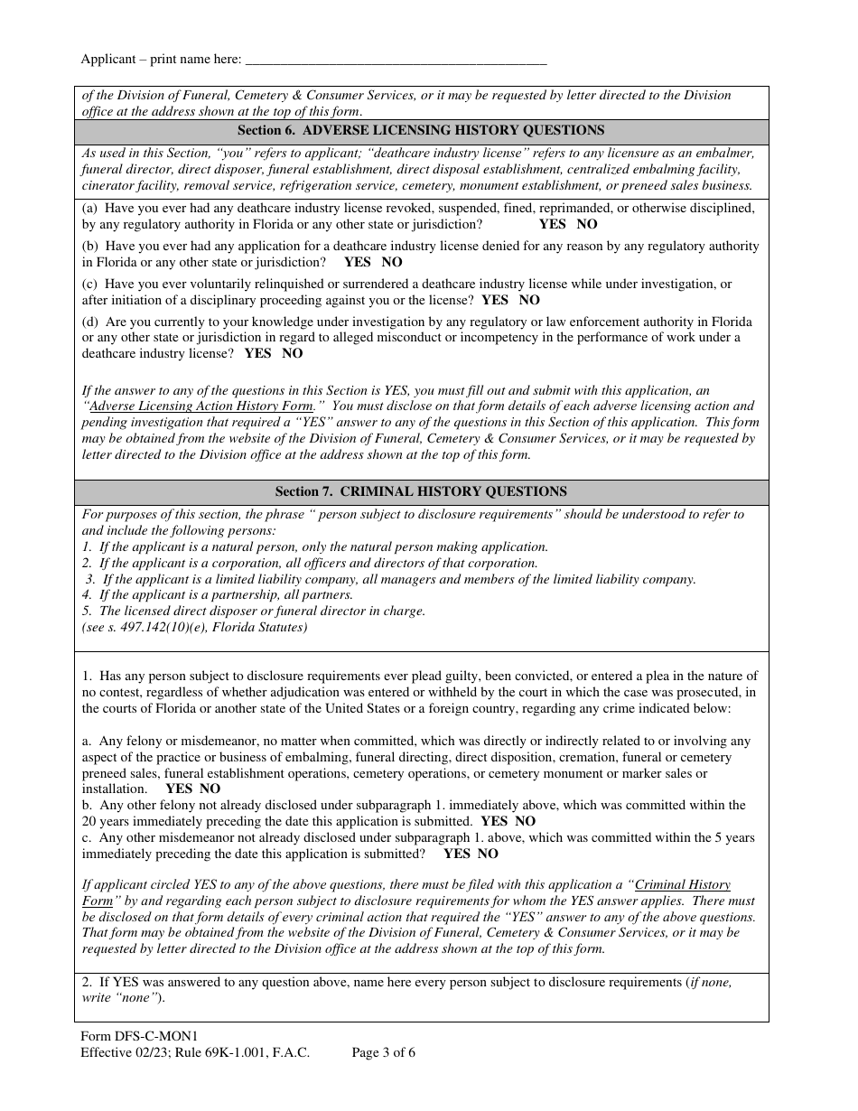Form DFS-C-MON1 Application for Monument Establishment License - Florida, Page 3
