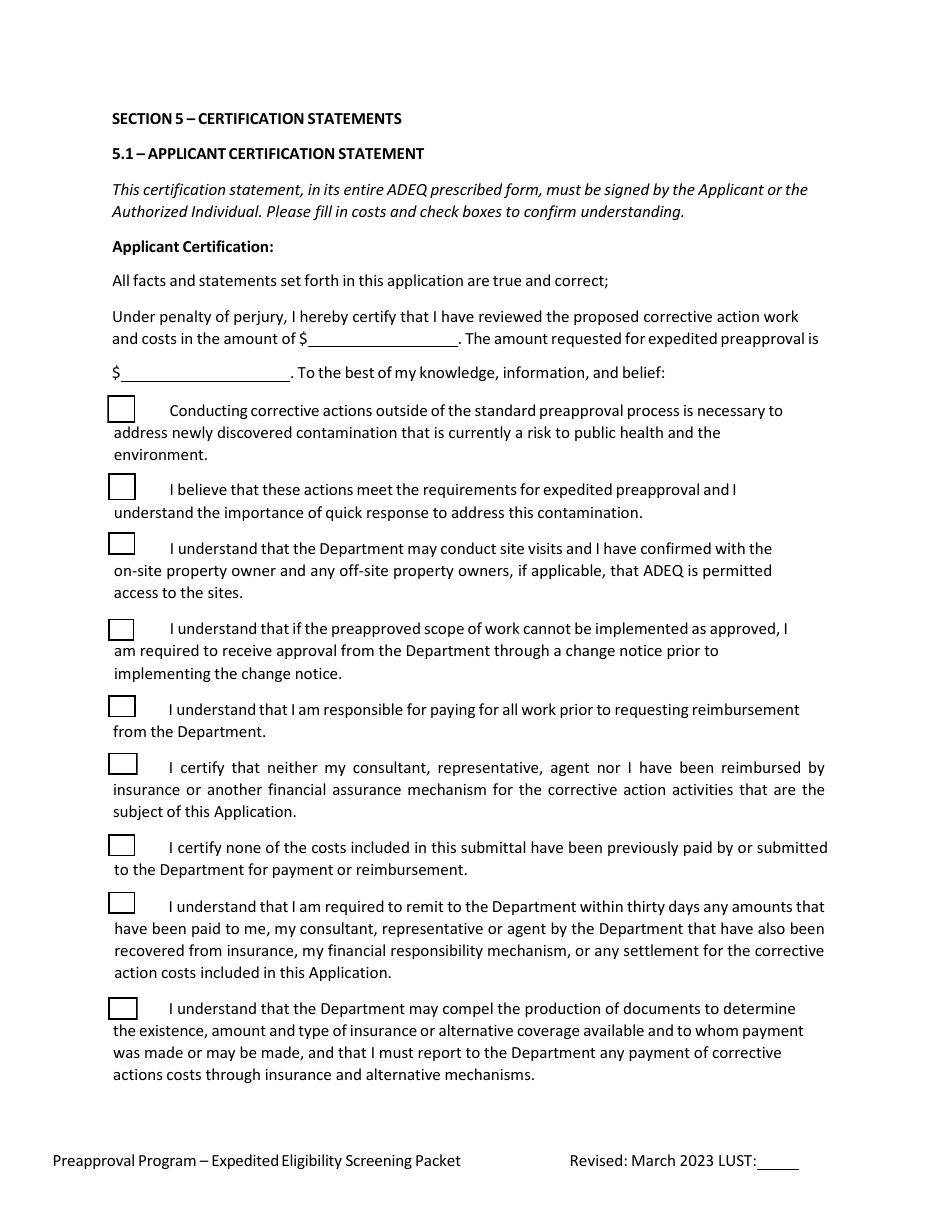 Ust Program Expedited Preapproval Application Under Arizona Revised Statutes (A.r.s.) 49-1051(K) - Arizona, Page 10