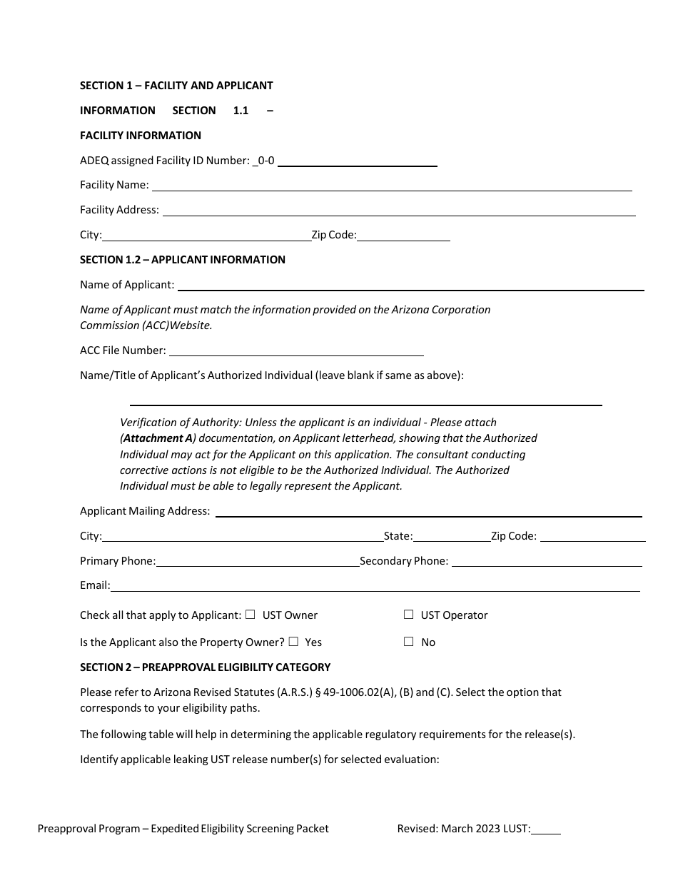 Ust Program Expedited Preapproval Application Under Arizona Revised Statutes (A.r.s.) 49-1051(K) - Arizona, Page 3