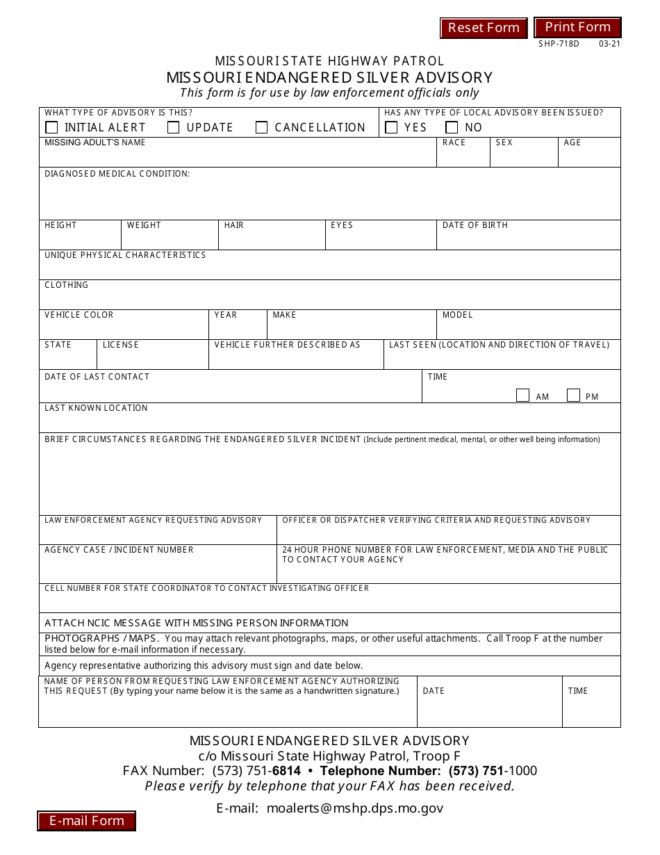 Form SHP-718 Issouri Endangered Silver Advisory - Missouri, Page 2