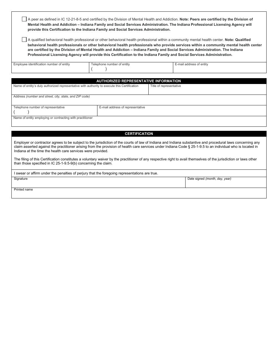 State Form 56085 Out-of-State Telehealth Practitioners Employer or Contractor Certification - Indiana, Page 2