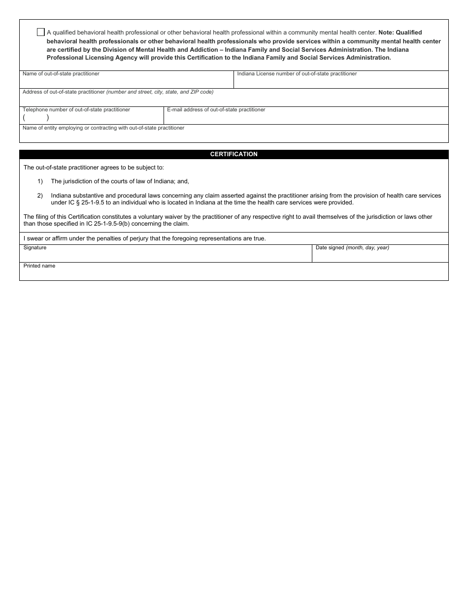 State Form 56084 Out-of-State Telehealth Practitioner Certification - Indiana, Page 2