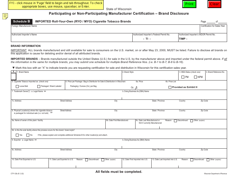 Form CTP-123B Schedule B  Printable Pdf