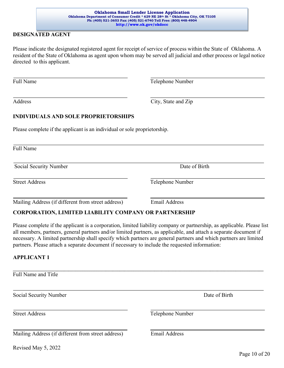 Oklahoma Small Lender License Application - Oklahoma, Page 10