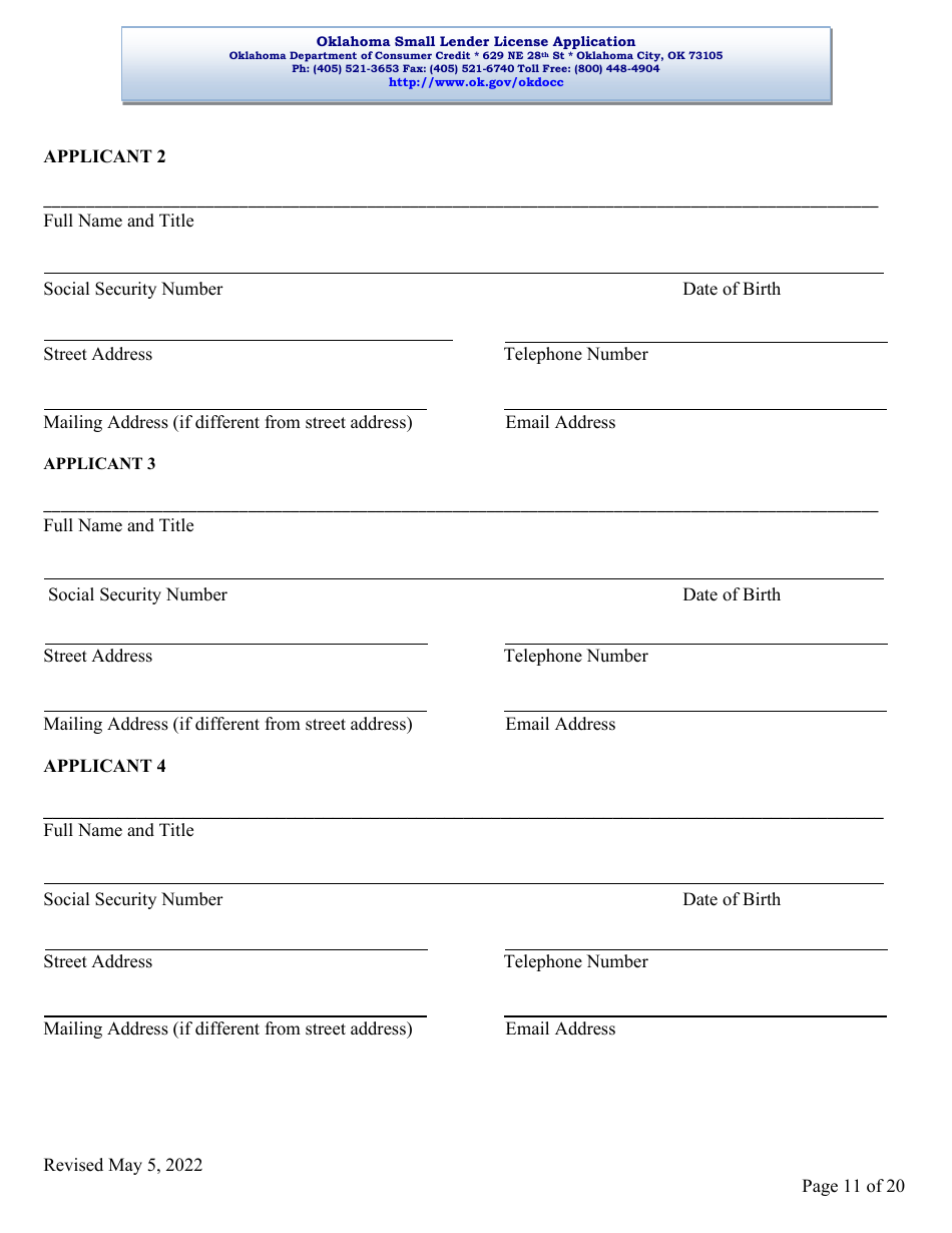 Oklahoma Small Lender License Application - Oklahoma, Page 11