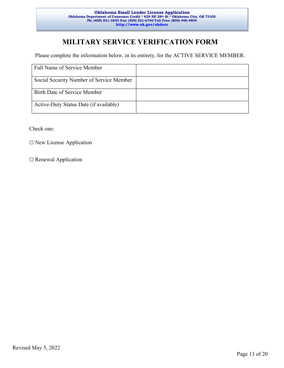 Oklahoma Small Lender License Application - Oklahoma, Page 13