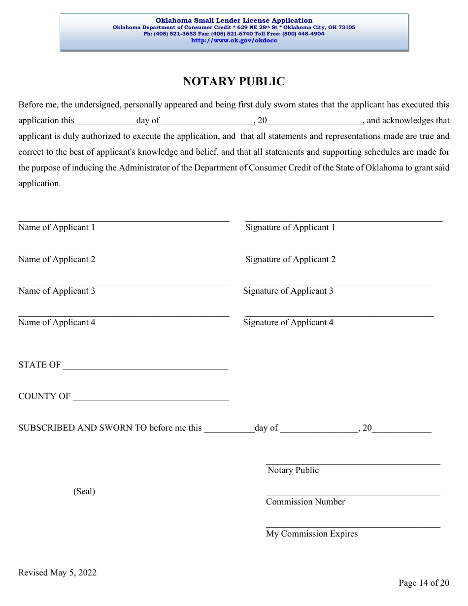 Oklahoma Small Lender License Application - Oklahoma, Page 14