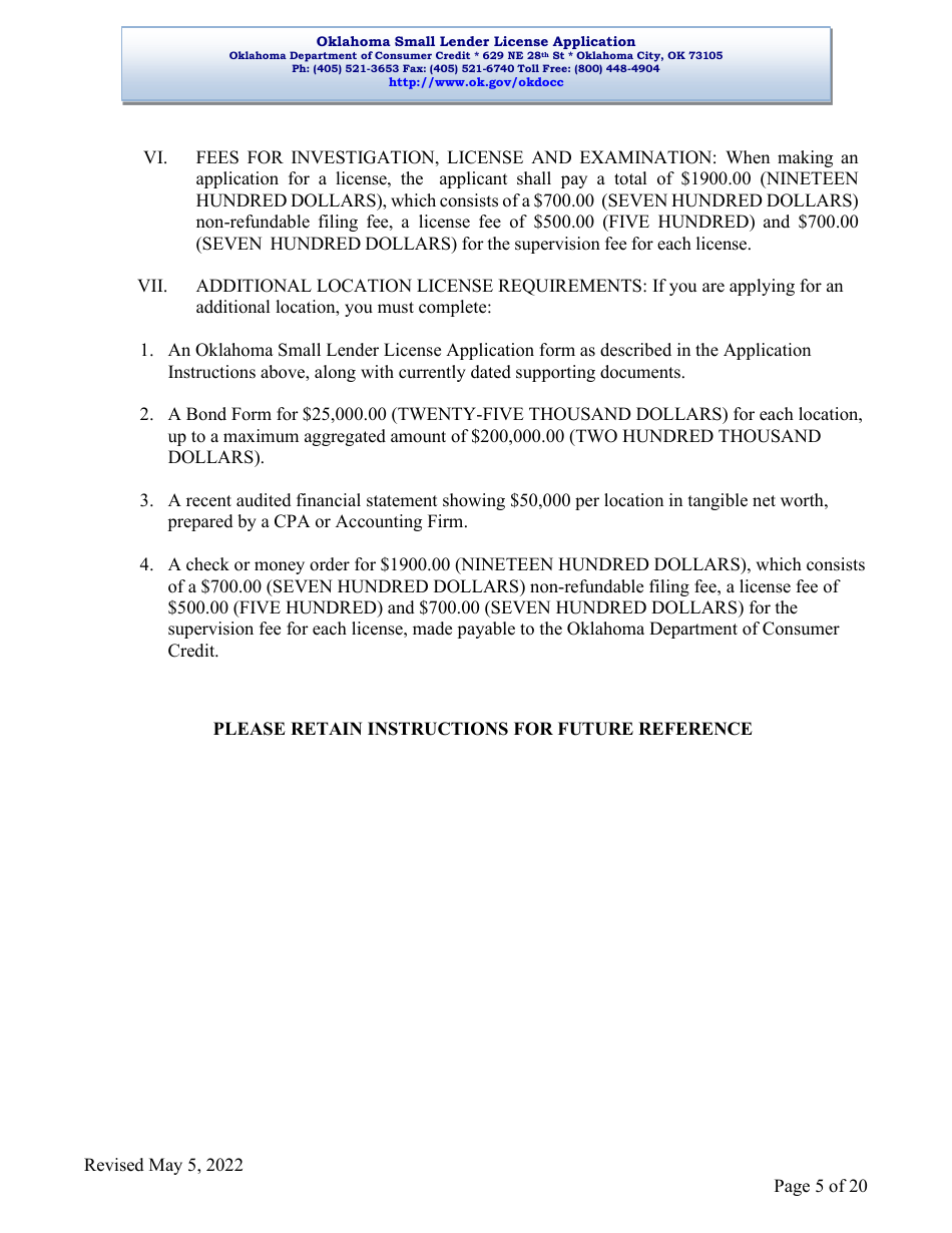 Oklahoma Small Lender License Application - Oklahoma, Page 5