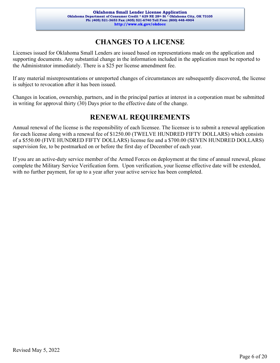 Oklahoma Small Lender License Application - Oklahoma, Page 6