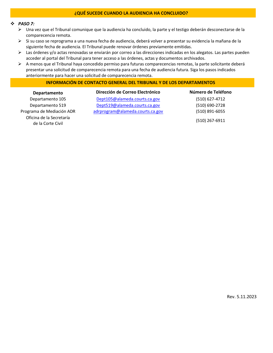 Instrucciones De Comparecencia Remota Para Audiencias De Reclamos Menores Y Orden De Restriccion Por Acoso Civil - County of Alameda, California (Spanish), Page 3