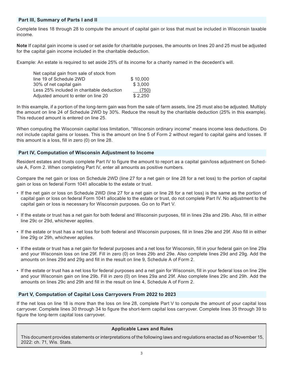 Instructions for Form I-027 Schedule 2WD Capital Gains and Losses - Wisconsin, Page 3