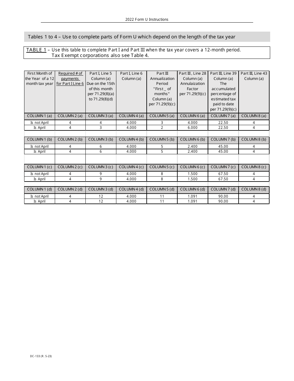 Instructions for Form U, DC-133 Underpayment of Estimated Tax by Corporations - Wisconsin, Page 8