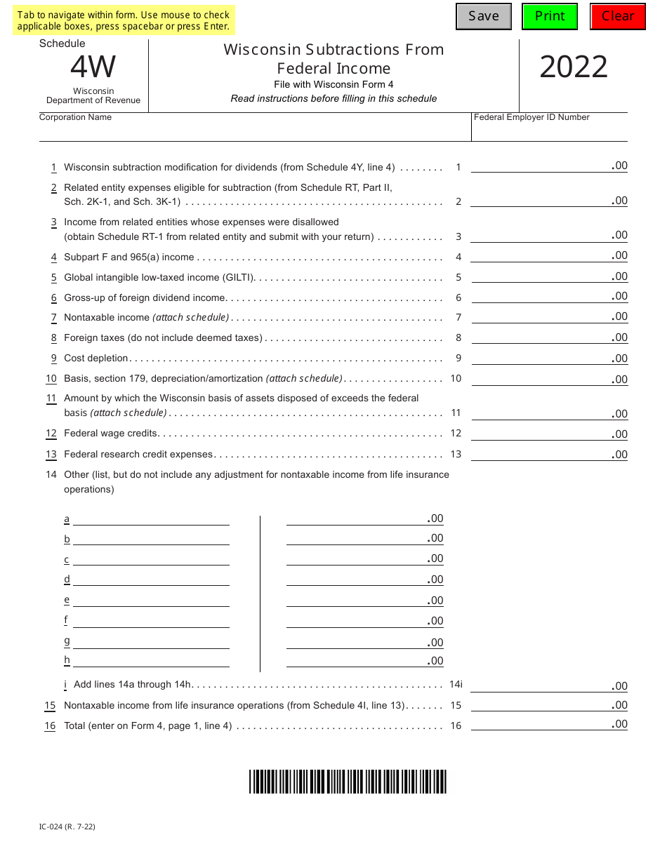 Form IC024 Schedule 4W 2022 Fill Out, Sign Online and Download