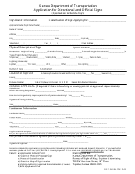 DOT Form 1950 Application for Directional and Official Signs - Kansas