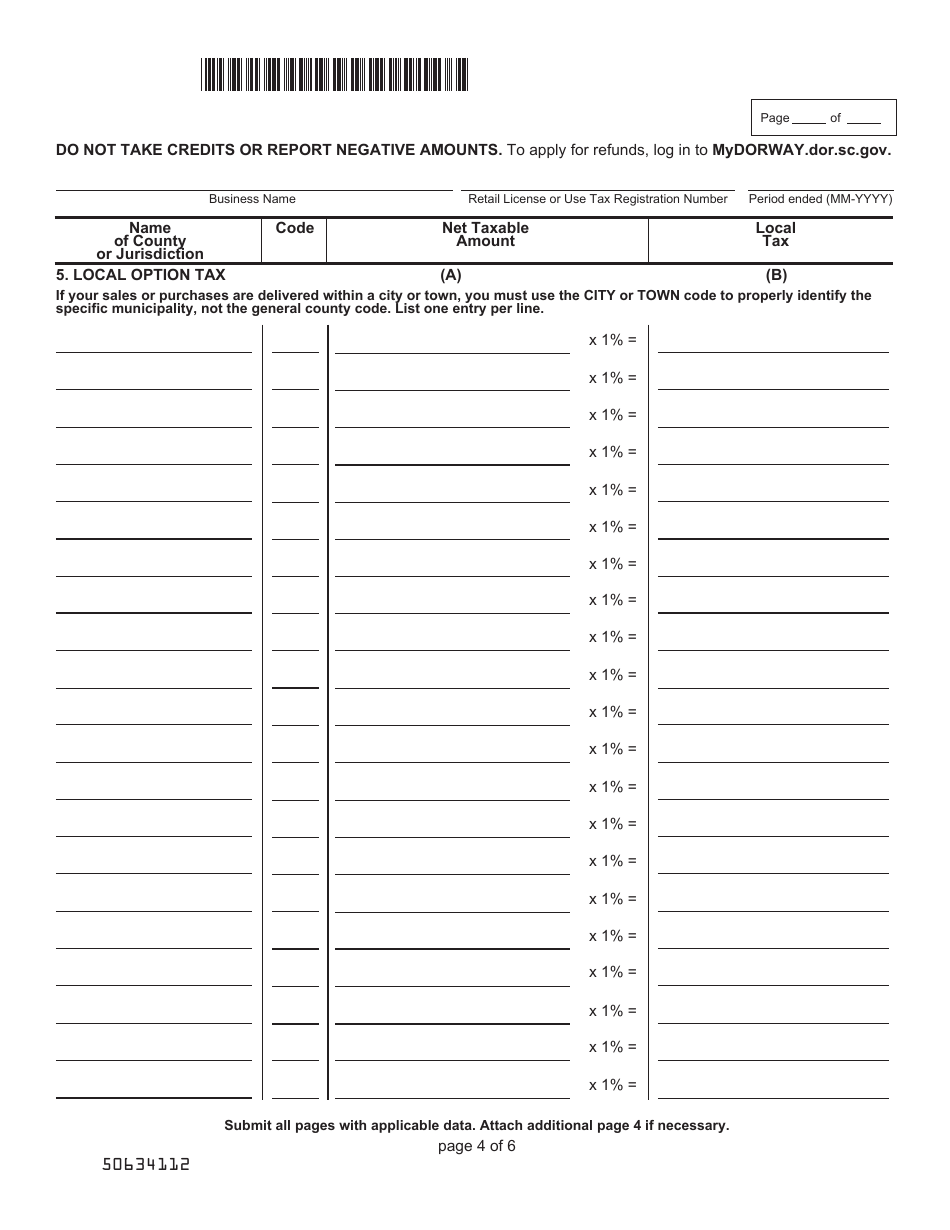 Form ST-389 Schedule for Local Taxes - South Carolina, Page 4