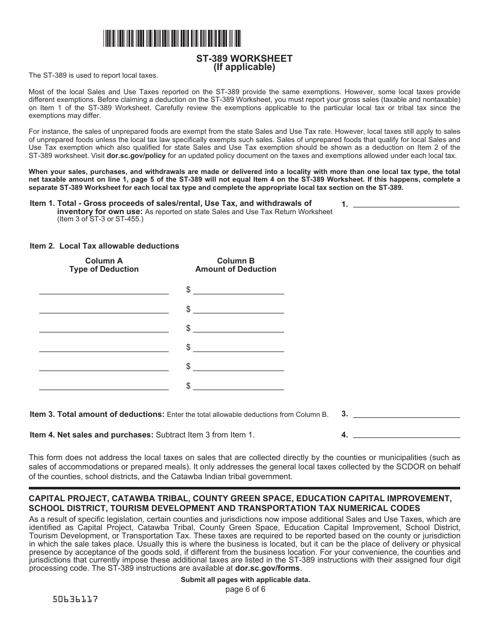 Form ST-389 Schedule for Local Taxes - South Carolina, Page 6