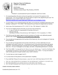 Document preview: Confidential Guardianship Questionnaire - County of Alameda, California