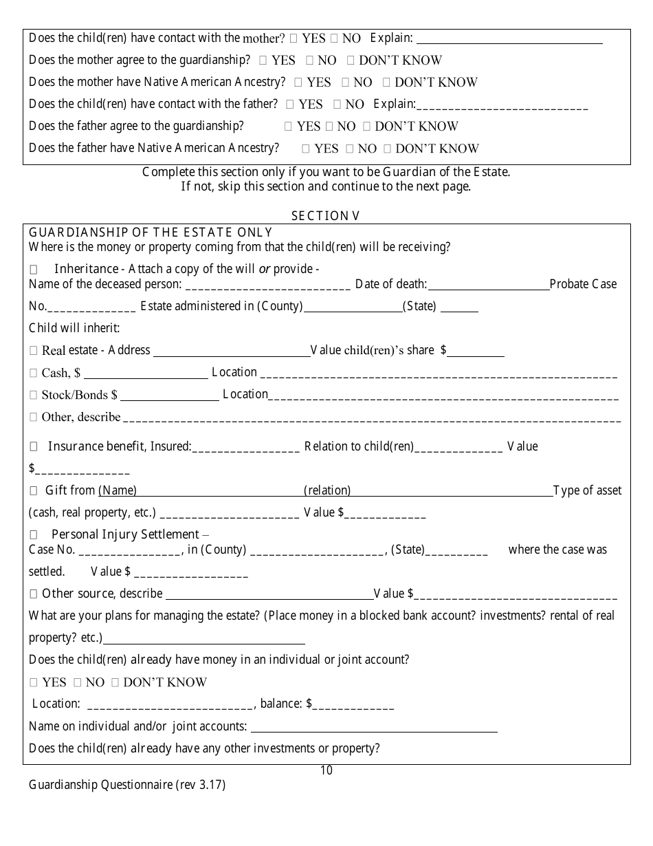 Confidential Guardianship Questionnaire - County of Alameda, California, Page 10