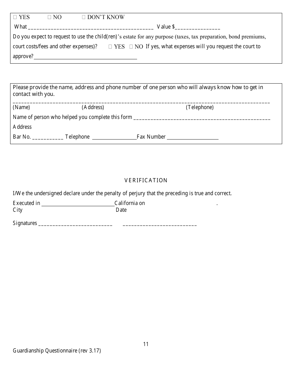 Confidential Guardianship Questionnaire - County of Alameda, California, Page 11