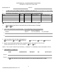 Confidential Guardianship Questionnaire - County of Alameda, California, Page 3