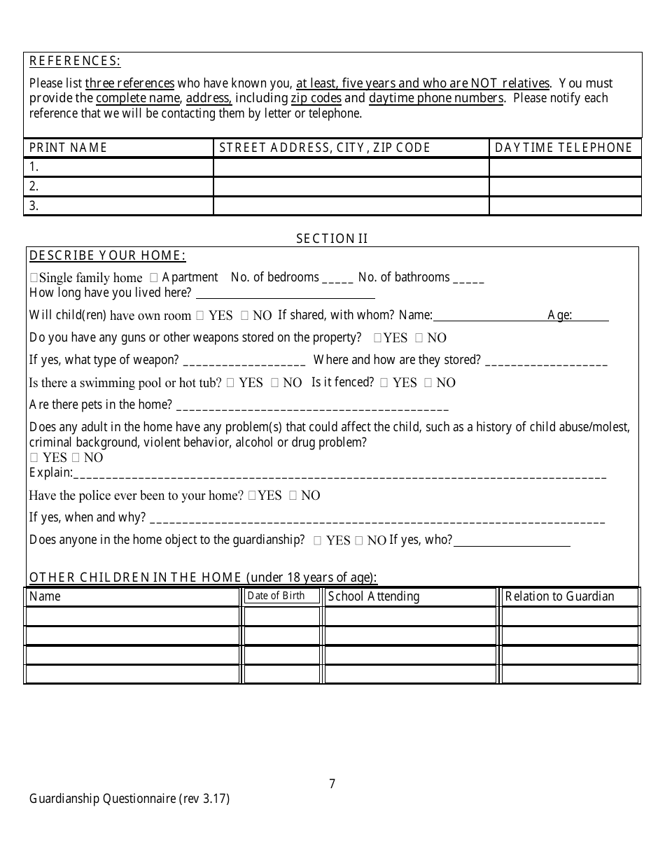 Confidential Guardianship Questionnaire - County of Alameda, California, Page 7