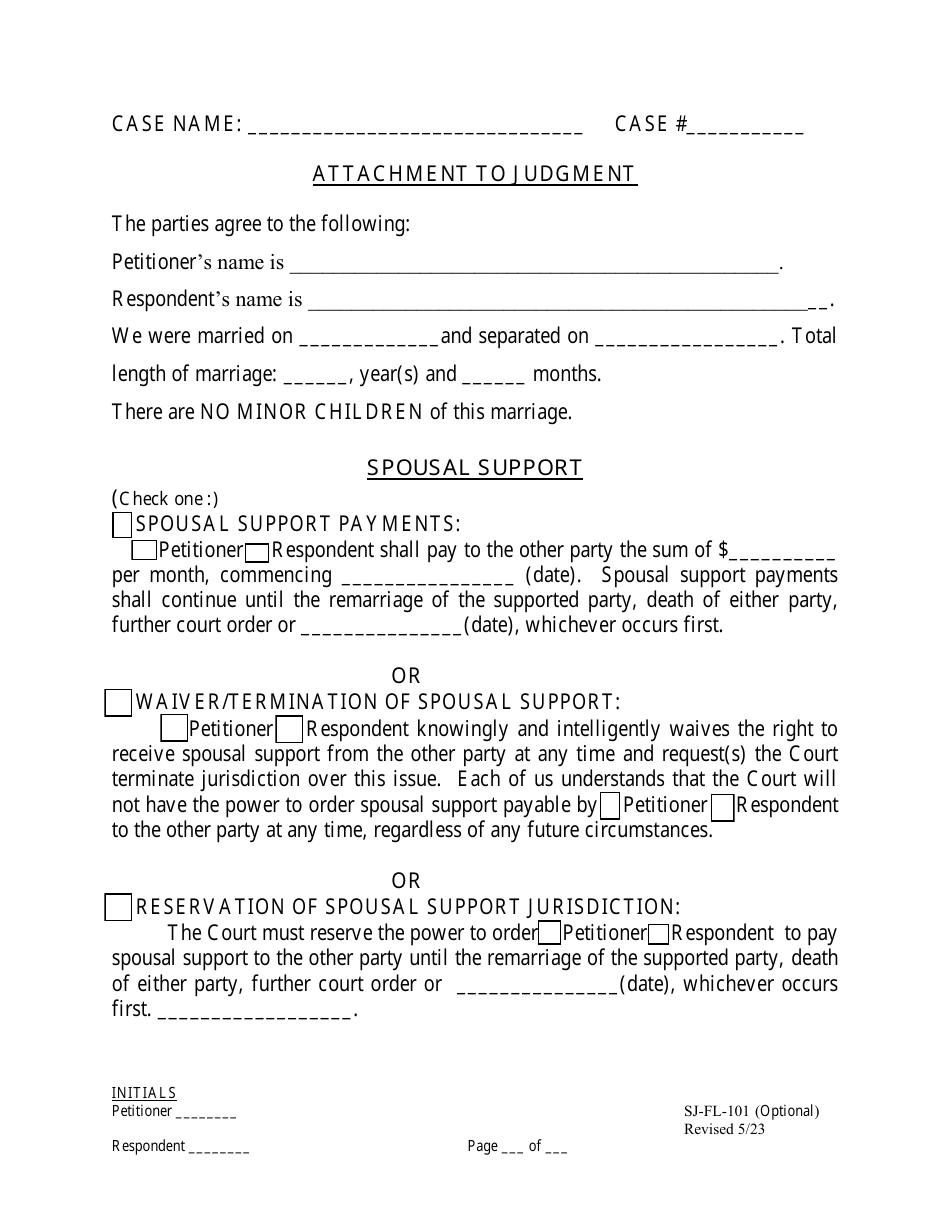 Form SJ-FL-101 Marital Settlement Agreement (No Children) - County of San Joaquin, California, Page 1