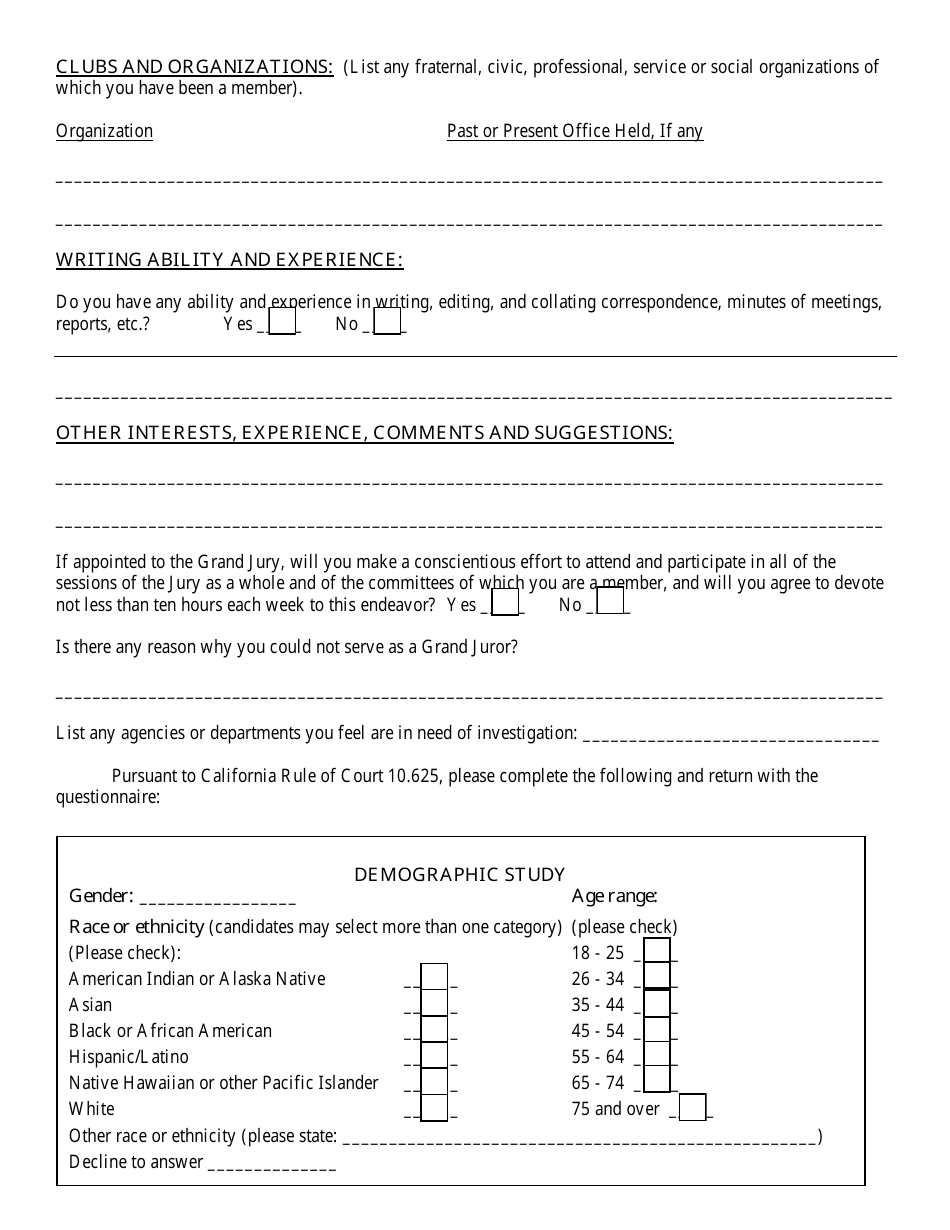 Prospective County Grand Jury Nominee Questionnaire - County of San Joaquin, California, Page 3