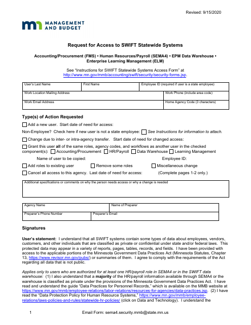 Request for Access to Swift Statewide Systems - Minnesota Download Pdf