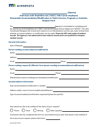 Document preview: Americans With Disabilities Act (Ada) Title II (Non-employee) Reasonable Accommodation/Modification in Public Services, Programs or Activities Request Form - Minnesota