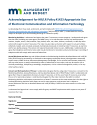Document preview: Acknowledgement for HR/Lr Policy #1423 Appropriate Use of Electronic Communication and Information Technology - Minnesota