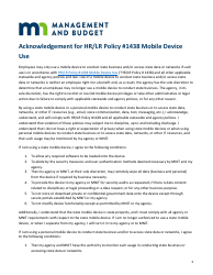 Document preview: Acknowledgement for HR/Lr Policy #1438 Mobile Device - Minnesota