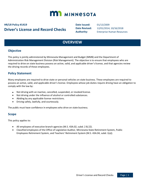 Driver's License and Record Checks - Minnesota Download Pdf
