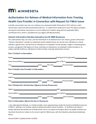 Document preview: Authorization for Release of Medical Information From Treating Health Care Provider in Connection With Request for Fmla Leave - Minnesota