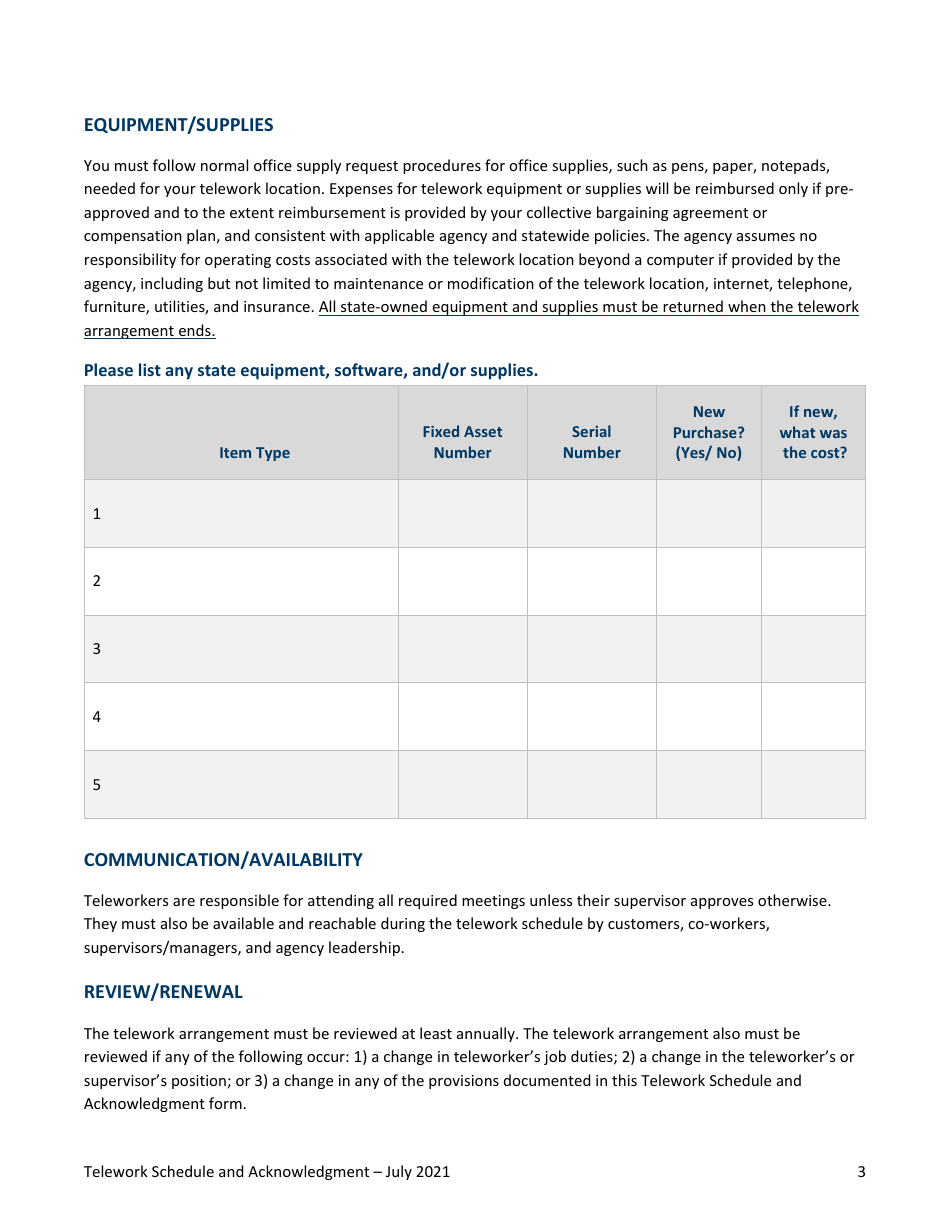 Minnesota Telework Schedule and Acknowledgement - Fill Out, Sign Online ...