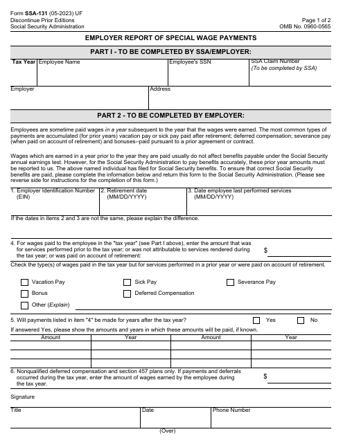 Form SSA-131 Employer Report of Special Wage Payments